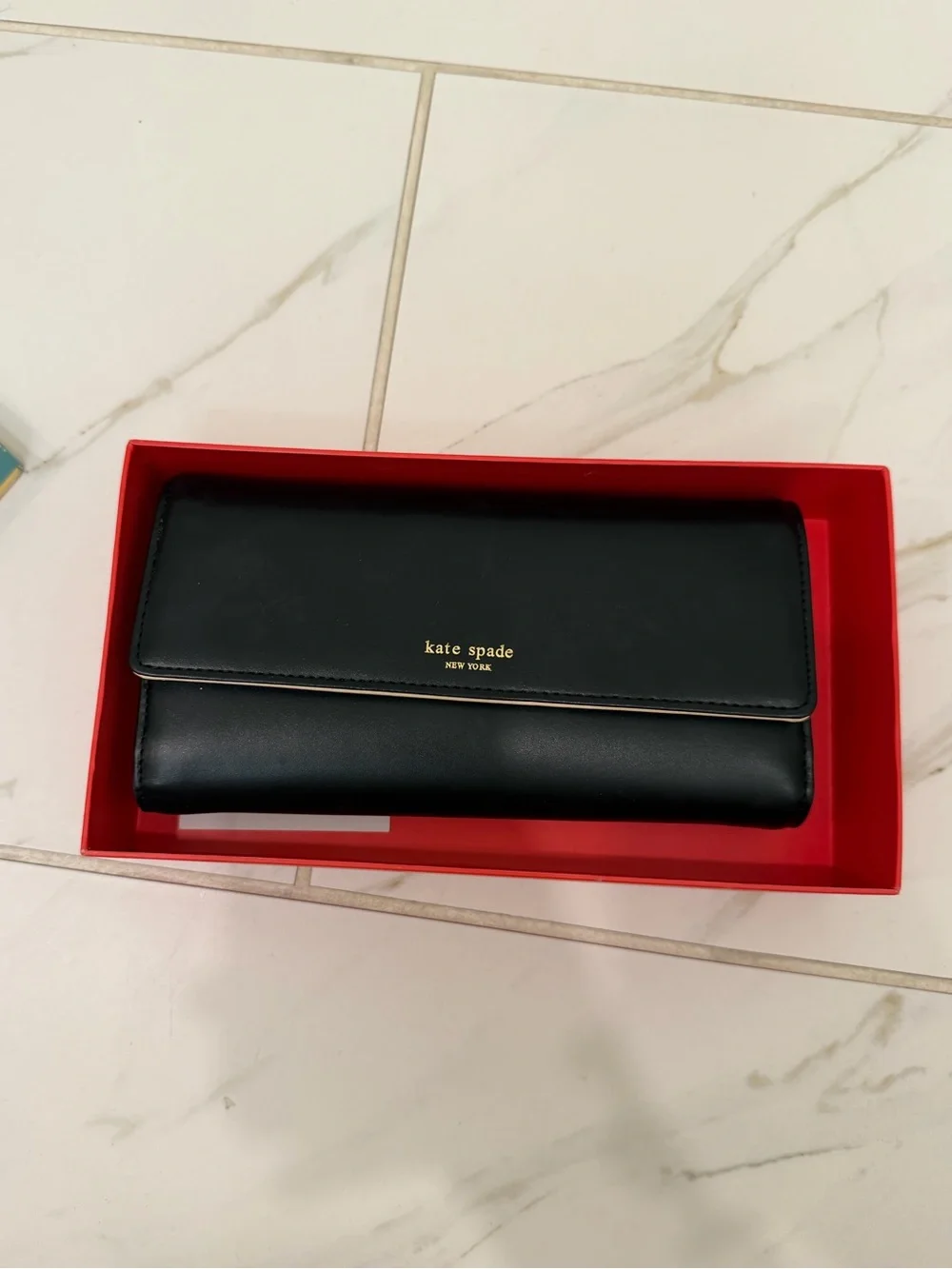 kate spade - Black Leather Flap Continental Wallet - Gently Used in Box